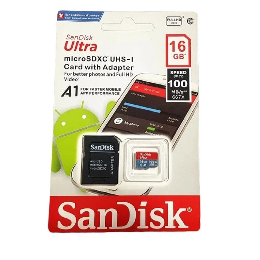 کارت حافظه میکرو اس دی سن دیسک اولترا ظرفیت 16 گیگ |  Micro sd  SanDisk  Ultra | 16 Gig | 100MB